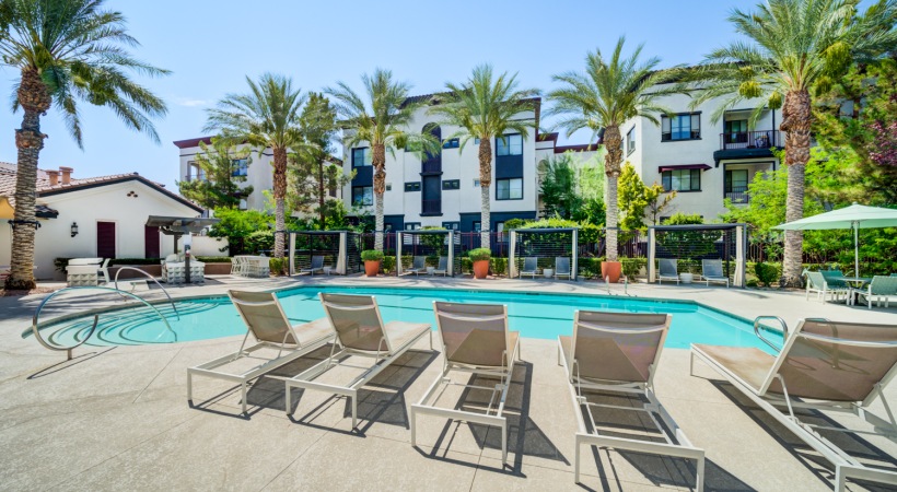 Pool Spacious sparkling pool with sundecks and cabanas for lounging.